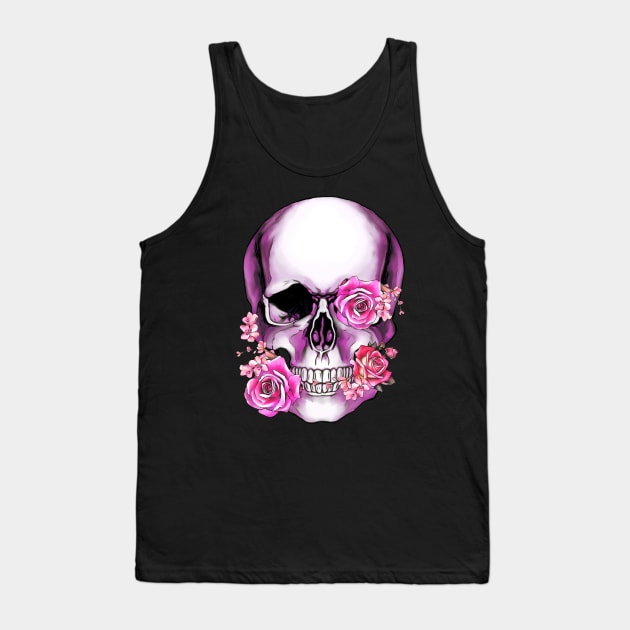 Sugar skull, Skull art floral, pink flowers Tank Top by Collagedream